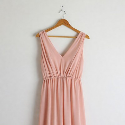 Pink chiffon dress on hanger