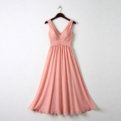 Pink chiffon dress on hanger