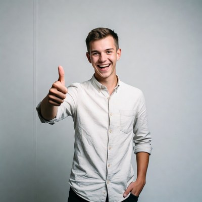 Young man giving thumbs up