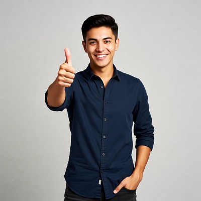Asian man giving thumbs up