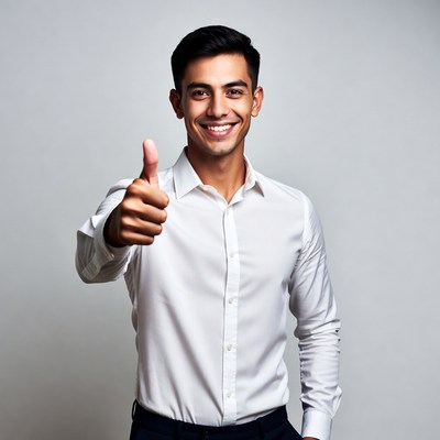 Young man giving thumbs up