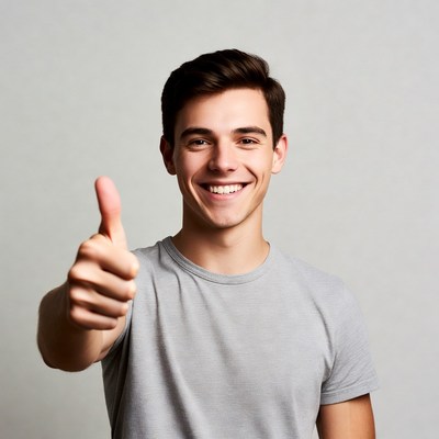 Young man giving thumbs up