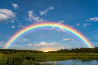 Vibrant Rainbow Over Green Field