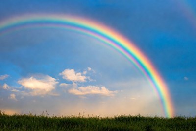 Vibrant Rainbow Over Green Grass
