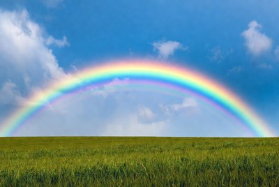 Rainbow over green field