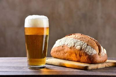 Beer Glass and Fresh Bread Loaf