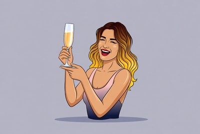Woman holding champagne glass illustration