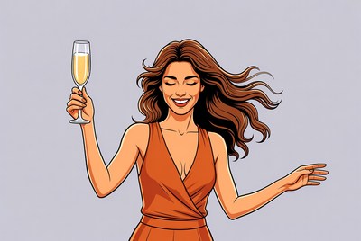 Woman holding champagne glass illustration