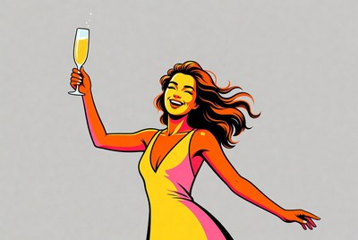 Woman toasting with champagne glass