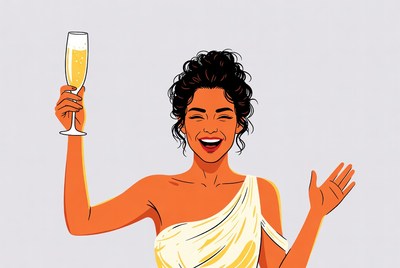 Woman cheering with champagne glass