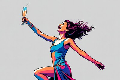 Woman cheering with champagne glass