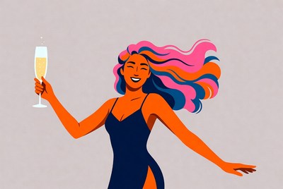 Woman holding champagne glass illustration