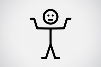 Stick figure man shrugging shoulders