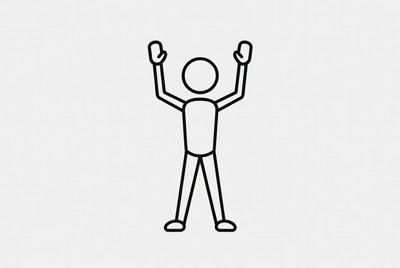 Stick figure man raising arms