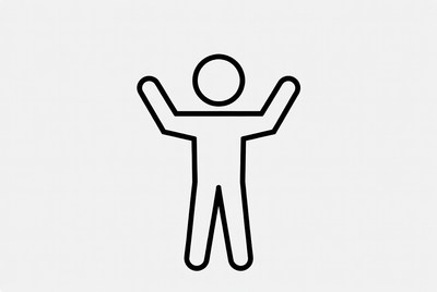 Stick figure man with arms raised