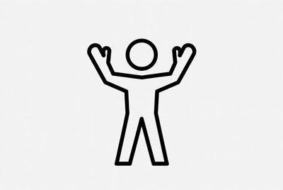 Stick figure man raising arms