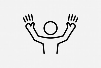 Stick figure raising arms in victory