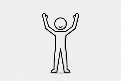 Stick figure raising arms