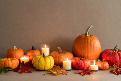 Pumpkins and Candles Autumn Display