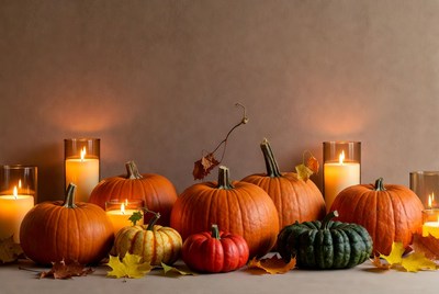 Pumpkins and Candles Fall Arrangement
