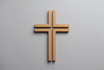 Wooden Cross on Gray Background