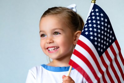 Girl holding American flag