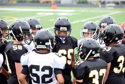 Football team huddle on field
