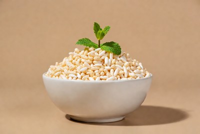 Puffed Rice with Mint in Bowl