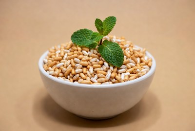 Millet grains with mint leaves