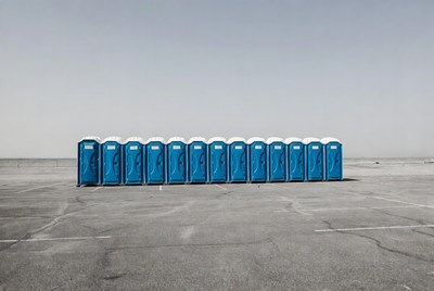 Row of Blue Portable Toilets