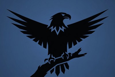 Black silhouette eagle on branch
