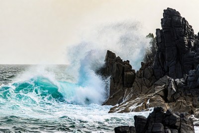 Ocean Waves Crashing on Rocks