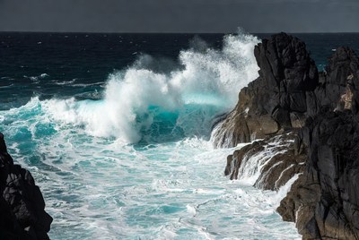 Ocean Waves Crashing on Rocks