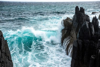 Ocean Waves Crashing on Rocks