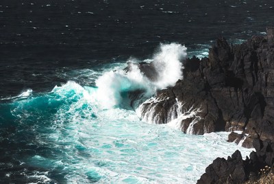 Ocean Waves Crashing on Rocks