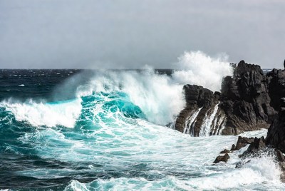 Ocean Waves Crashing on Rocks