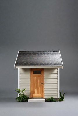 Small wooden shed with plants