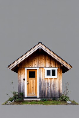 Small wooden cabin on grass