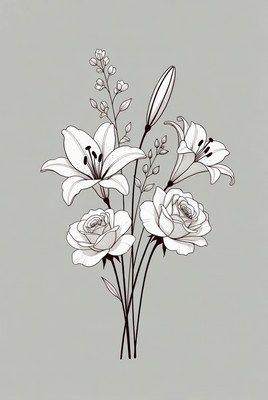 Lilies and Roses Bouquet Illustration
