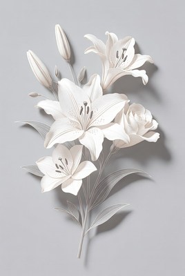 White Lilies Bouquet on Gray Background