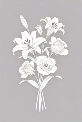 White Lily and Rose Bouquet Illustration