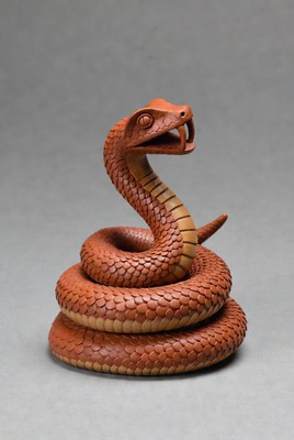Coiled terracotta snake sculpture