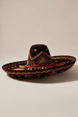 Embroidered Sombrero with Pom Poms