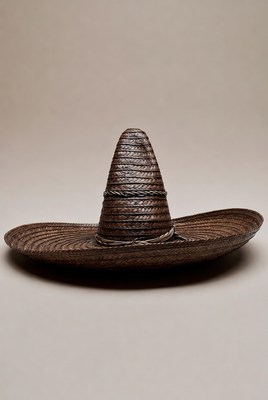 Woven Sombrero on Beige Background