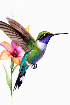 Hummingbird hovering near orange lily