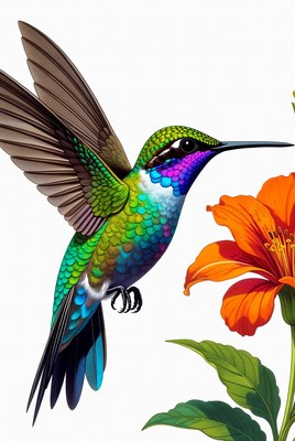 Hummingbird feeding on orange flower