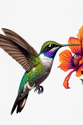 Hummingbird feeding on orange flower