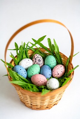 Colorful Easter Eggs in Wicker Basket
