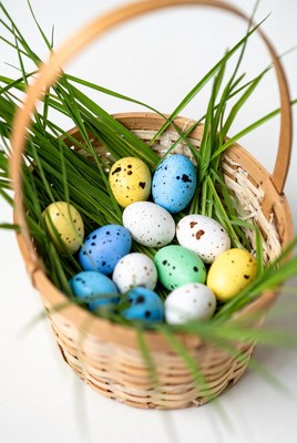 Easter basket with colored eggs