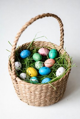 Colorful Easter Eggs in Wicker Basket